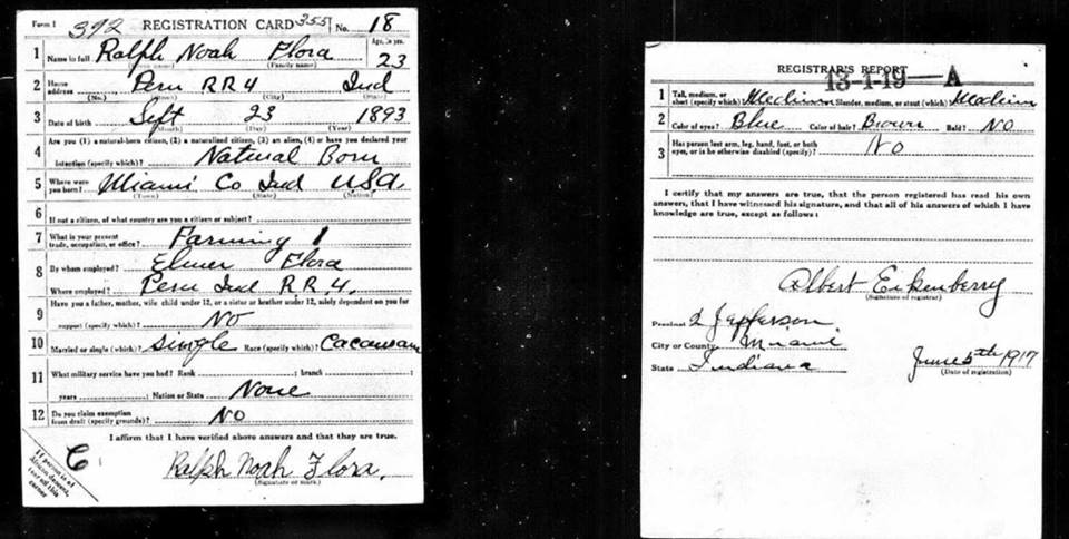 Pvt. Ralph Noah Flora Military Registration
