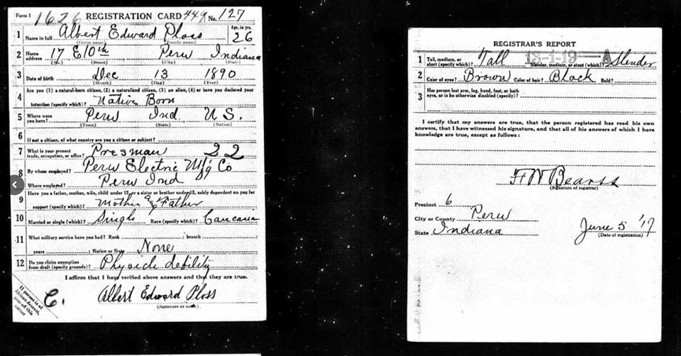 Pvt. Albert Edward Ploss Military Registration